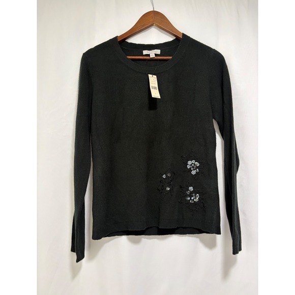 Bogari Sweaters - Bogari Women's M Black Sweater Sequin Floral Embellished NWT